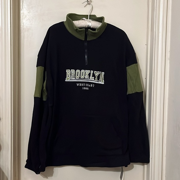 Zaful Other - NWT Olive Green/Black  Brooklyn Embroidered Fleece Quarters Zip